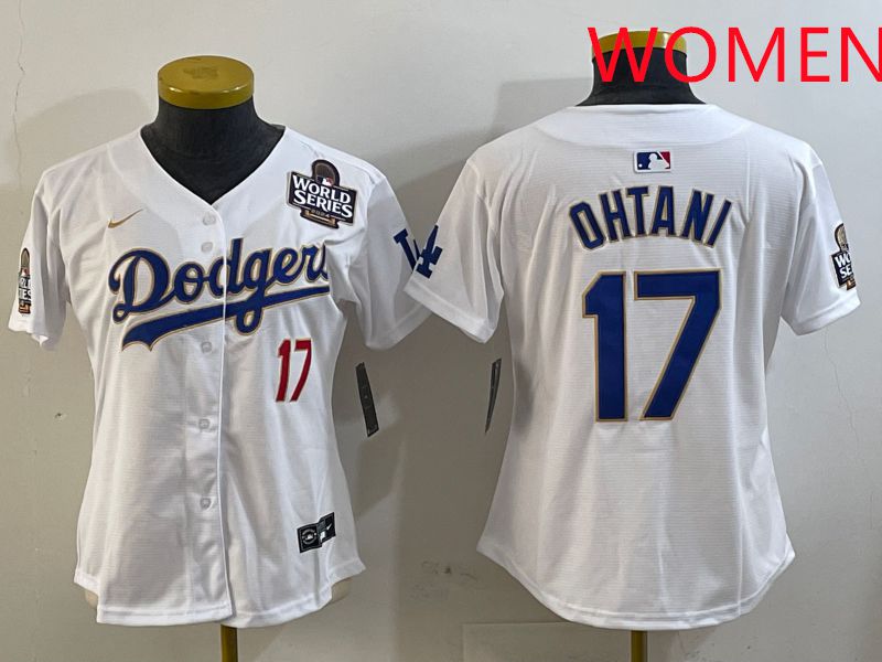 Women Los Angeles Dodgers #17 Ohtani White Gold Game 2025 Nike MLB Jersey style 3->women mlb jersey->Women Jersey